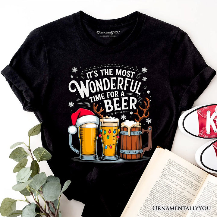 It's The Most Wonderful Time for a Beer T‑Shirt, Funny Holiday Beer Christmas Tee for Festive Drinkers T-Shirts OrnamentallyYou Black XS