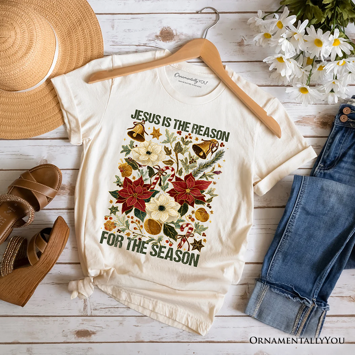 Jesus Is the Reason for the Season Floral Christmas T-Shirt, Holiday Christian Tee