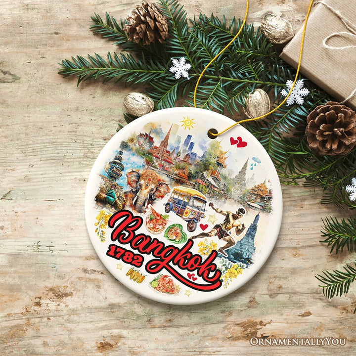 Lively Bangkok City Artistic Ceramic Ornament, Thailand Souvenir and Christmas Decor Keepsake Ceramic Ornament OrnamentallyYou