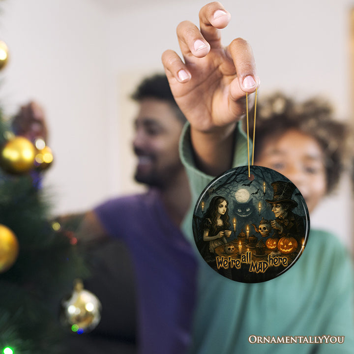 Mad Hatter Haunted Tea Party Ornament, Gothic Halloween in Wonderland Decoration and Gift