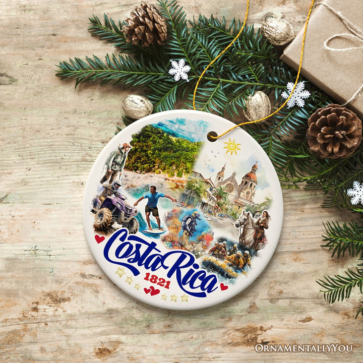 Marvelous Tropical Costa Rica Landmarks Ornament, Artistic Paradise and Caribbean Christmas Souvenir Ceramic Ornament OrnamentallyYou Circle
