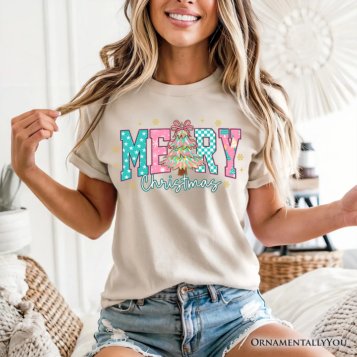 Merry Christmas Coquette Tree T-Shirt, Preppy Retro Holiday Gift Tee