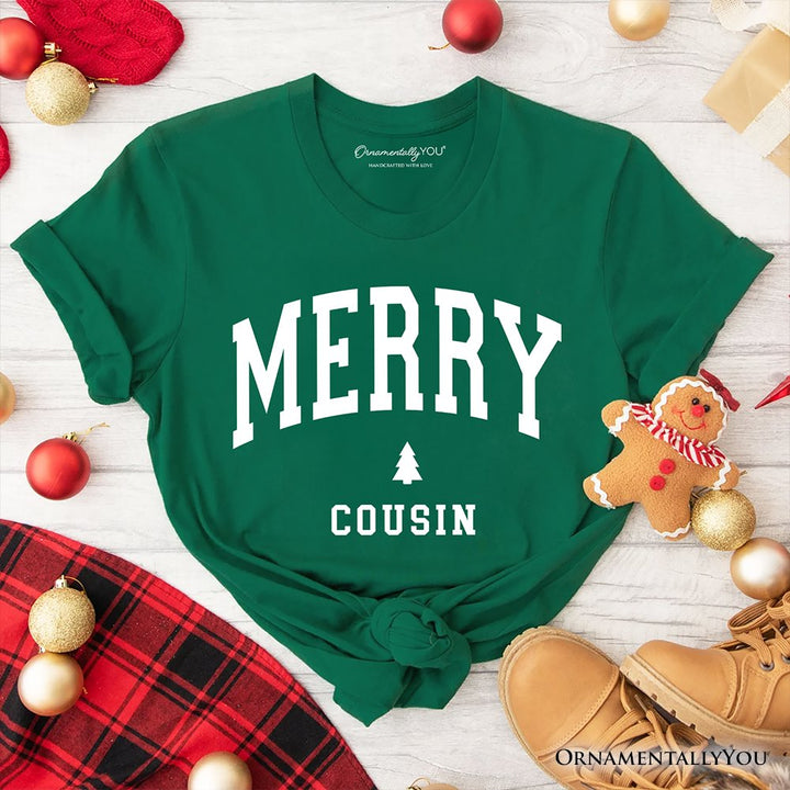 Merry Cousin Retro Christmas T-Shirt, Matching Family Holiday Tee T-Shirts OrnamentallyYou Evergreen XS