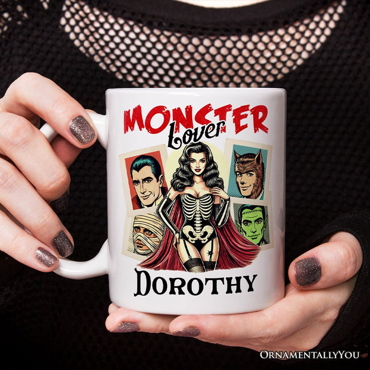 Monster Lover Personalized Halloween Mug, Retro Gift for Women with Custom Name Personalized Ceramic Mug OrnamentallyYou