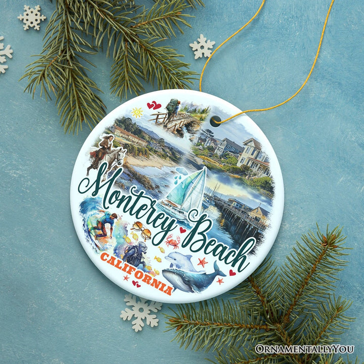 Monterey Beach Artistic Christmas Ornament, California Coastal Marine Life Decoration Ceramic Ornament OrnamentallyYou
