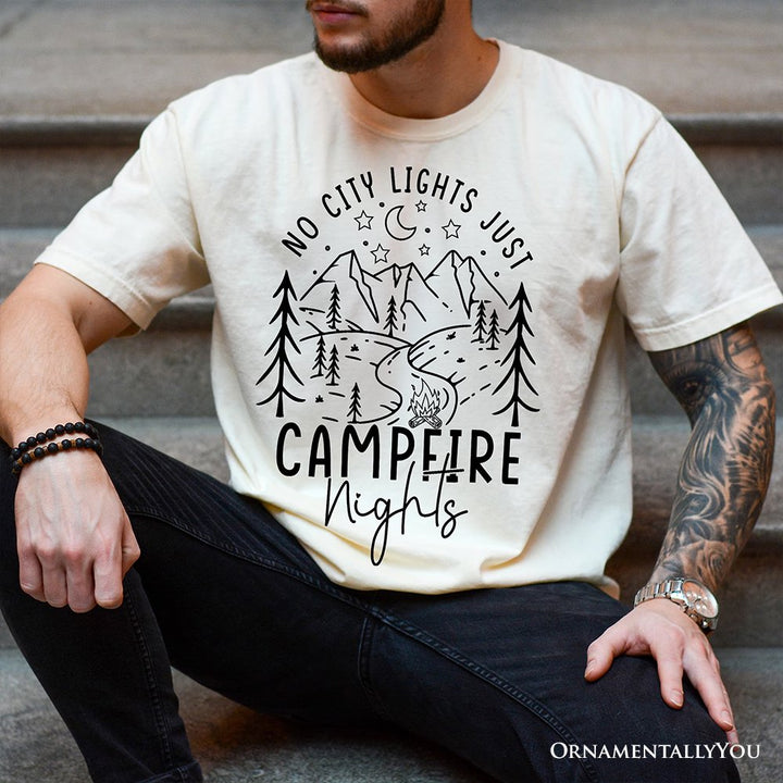 No City Lights Just Campfire Nights T-Shirt, White and Natural Camping Tee for Stargazing Campers T-Shirts OrnamentallyYou