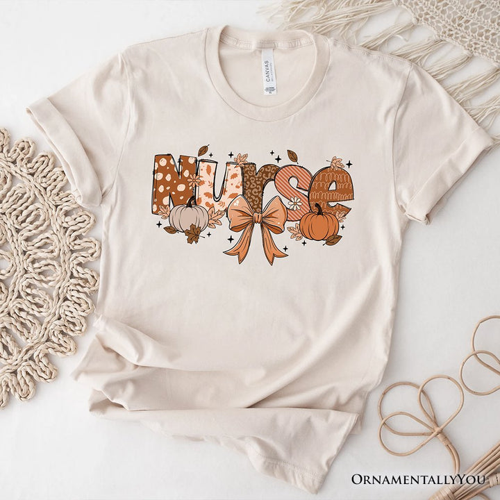 Nurse Coquette Autumn T-Shirt, Cozy Fall Pumpkins Tee for Healthcare Heroes T-Shirts OrnamentallyYou Natural XS
