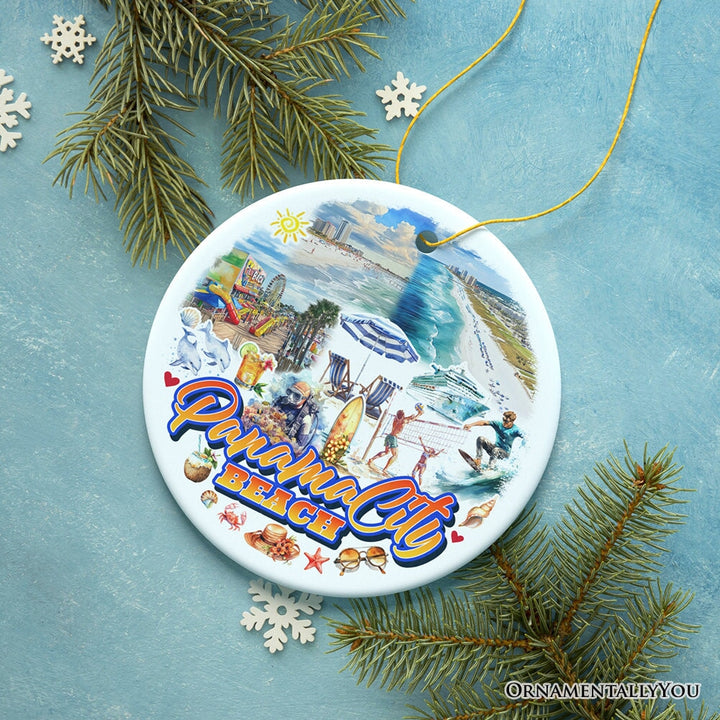 Panama City Beach Tropical Paradise Ornament, Florida Coastal Christmas Gift and Souvenir Ceramic Ornament OrnamentallyYou