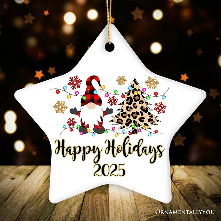 Personalized Gnome Plaid Leopard Merry Christmas Ornament Gift Ceramic Ornament OrnamentallyYou Star