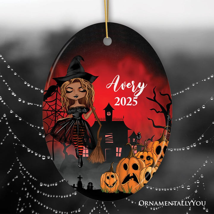 Personalized Witch Halloween Themed Women's Ornament Ceramic Ornament OrnamentallyYou Oval