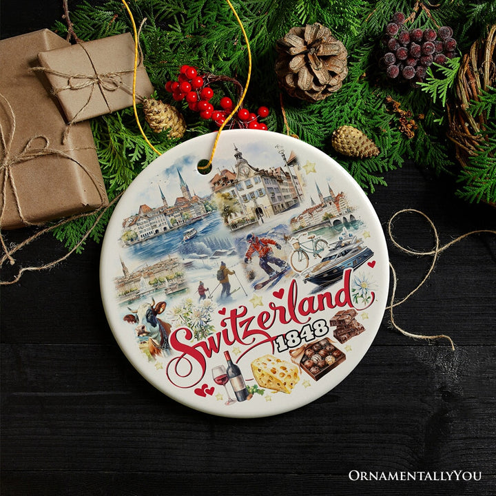 Picturesque Switzerland Landmarks Ornament, Bern Travel Souvenir and Christmas Gift Ceramic Ornament OrnamentallyYou