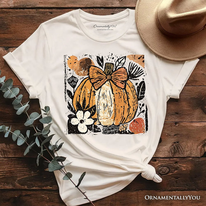 Pumpkin Fall Floral T-Shirt, Thanksgiving Coquette Bow Tee T-Shirts OrnamentallyYou Natural XS