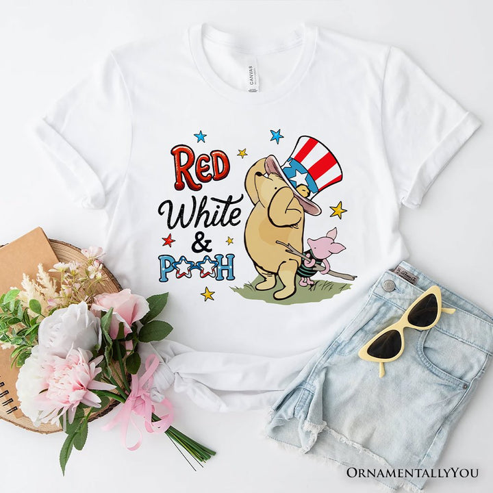 Red White & Proud T-Shirt, Patriotic 4th of July Celebration Pooh Bear Tee T-Shirts OrnamentallyYou White XS