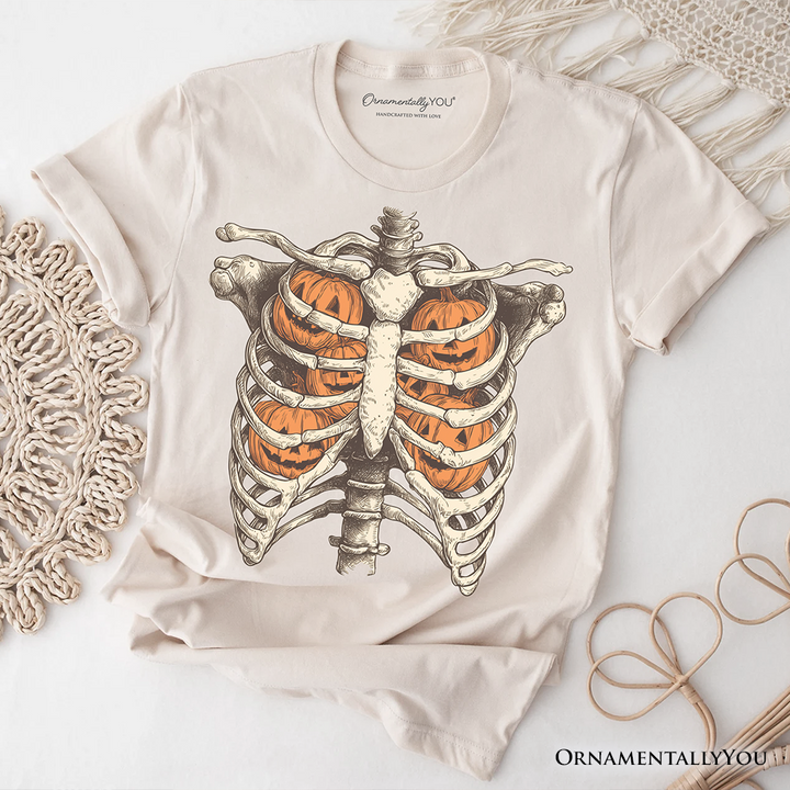 Ribcage Pumpkins T-Shirt, Retro Skeleton Halloween Tee for Spooky Season