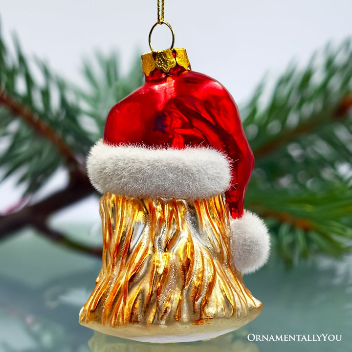 Rooster with Santa Hat Handblown Glass Christmas Ornament, Farm Chicken Holiday Decor Glass Ornament OrnamentallyYou