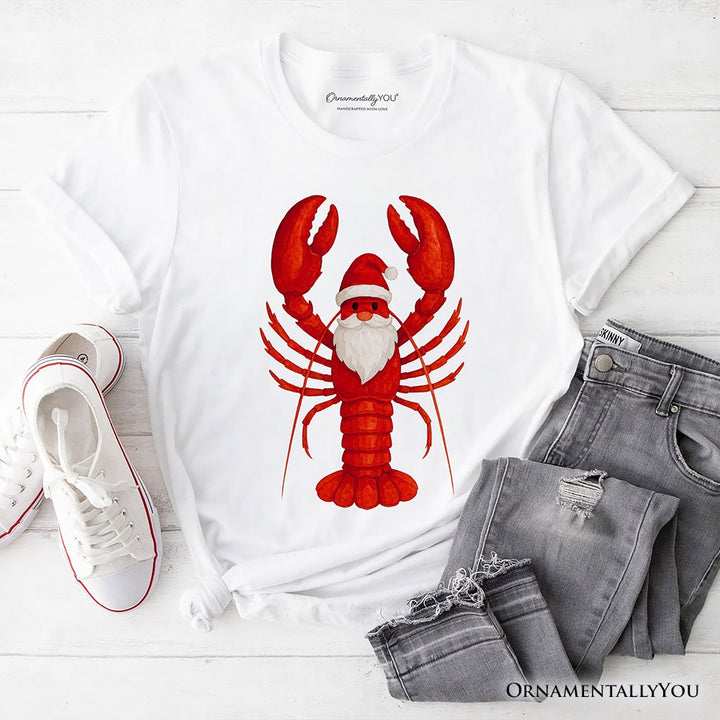 Santa Claws Lobster T-Shirt, Funny Pun Coastal Christmas Holiday Tee T-Shirts OrnamentallyYou White XS