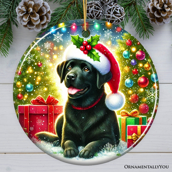 Sparkling Yuletide Black Labrador Retriever Ornament, Joyful Christmas Gift Ceramic Ornament OrnamentallyYou