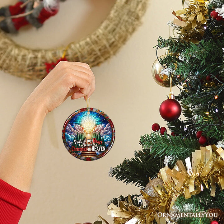 Stairway to Heaven Stained Glass Ornament, Christmas in Heaven Memorial Gift Ceramic Ornament OrnamentallyYou