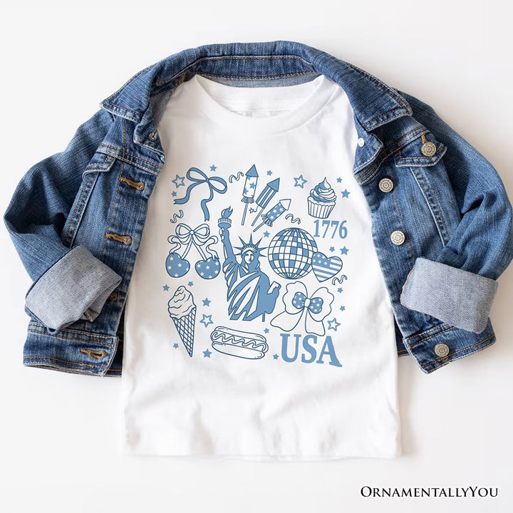USA Liberty Retro Coquette T-Shirt, 1776 Patriotic 4th of July Tee T-Shirts OrnamentallyYou White XS