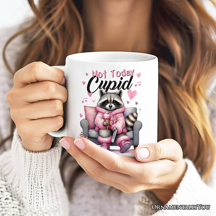 Valentines Snarky Racoon Personalized Mug, Not Today Cupid, Sarcastic Funny Racoon Lover Gift With Custom Name Personalized Ceramic Mug OrnamentallyYou