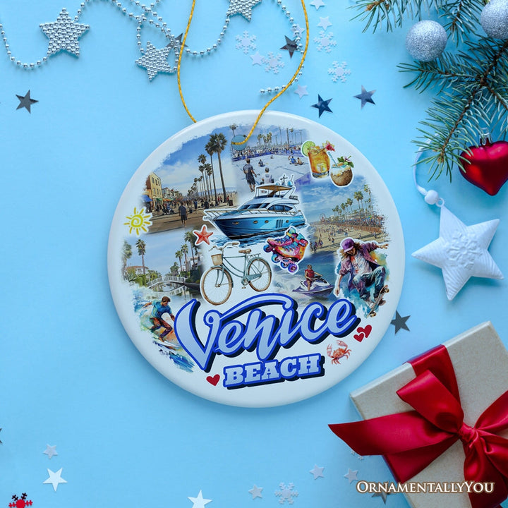 Vibrant Venice Beach Ornament, Californian Coastal Urban Christmas Gift and Keepsake Ceramic Ornament OrnamentallyYou