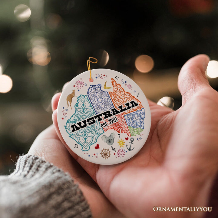 Vibrantly Unique and Stylish Australia Continent Map Ornament, Christmas Souvenir Ceramic Ornament OrnamentallyYou