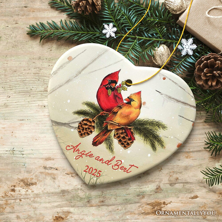 Winter Cardinal Couple Personalized Ornament Ceramic Ornament OrnamentallyYou