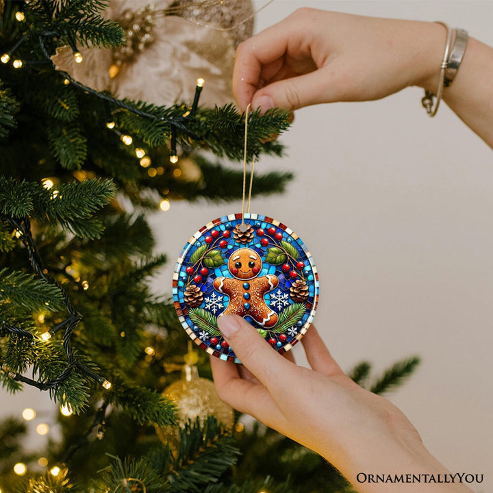 Winter Woodland Gingerbread Man Ornament, Cozy Yuletide Companion for Christmas Decor Ceramic Ornament OrnamentallyYou