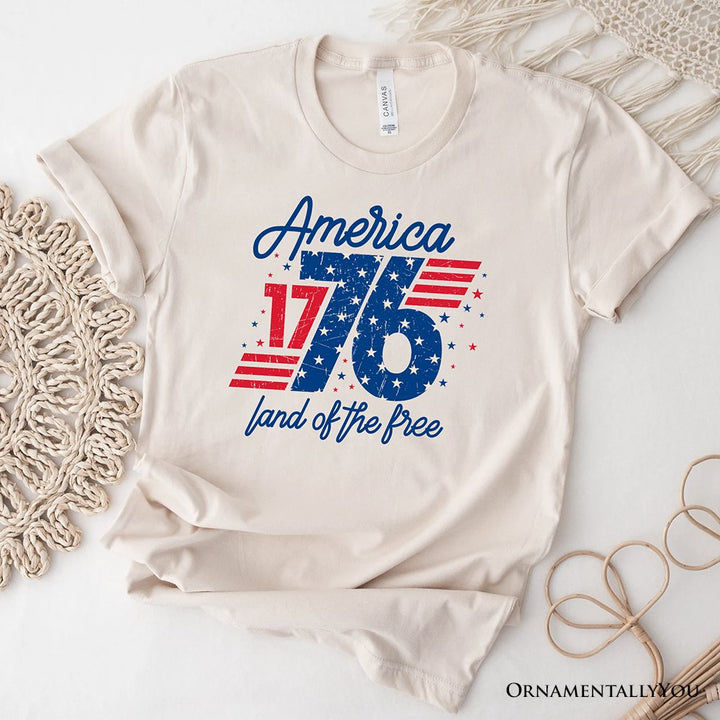 America 1776 Land of the Free T-Shirt, Vintage 4th of July Tee T-Shirts OrnamentallyYou Natural XS