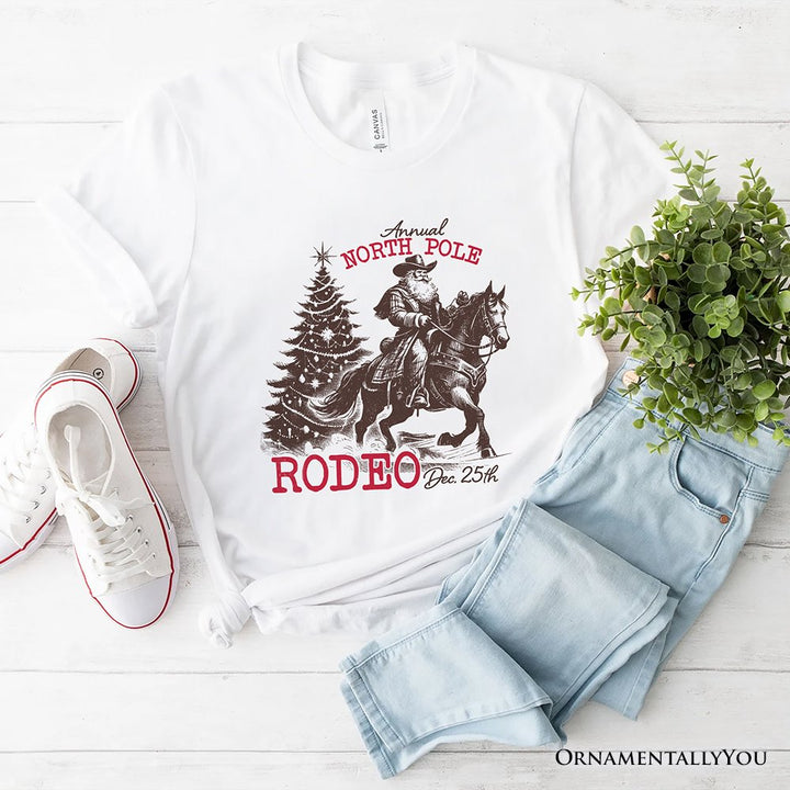 Annual North Pole Rodeo T-Shirt, Funny Cowboy Santa Christmas Tee for Country Lovers T-Shirts OrnamentallyYou White XS
