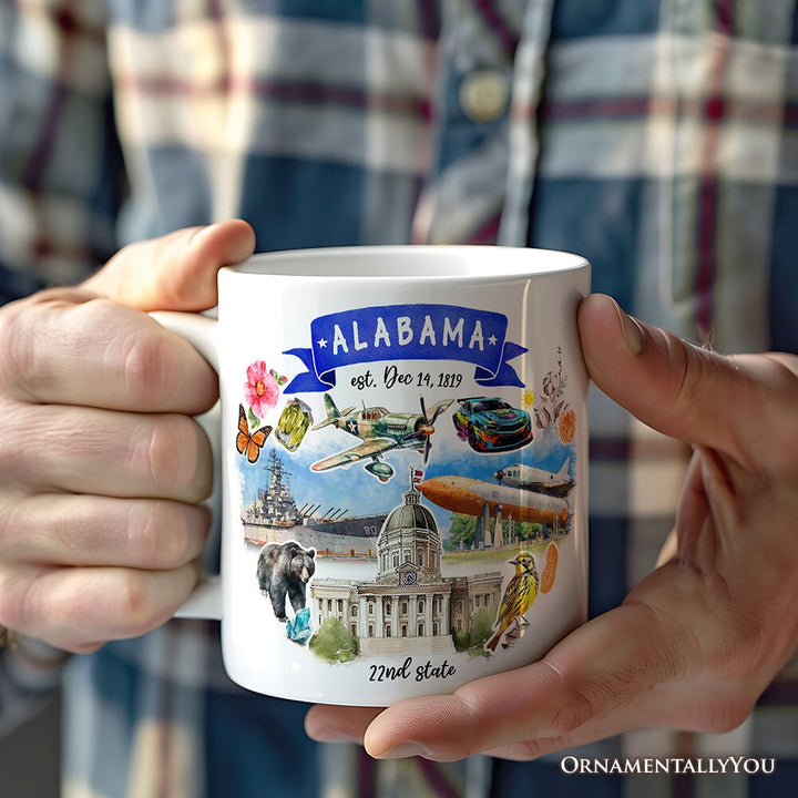 Artistic Alabama State Themes and Landmarks Personalized Mug With Custom Name Personalized Ceramic Mug OrnamentallyYou