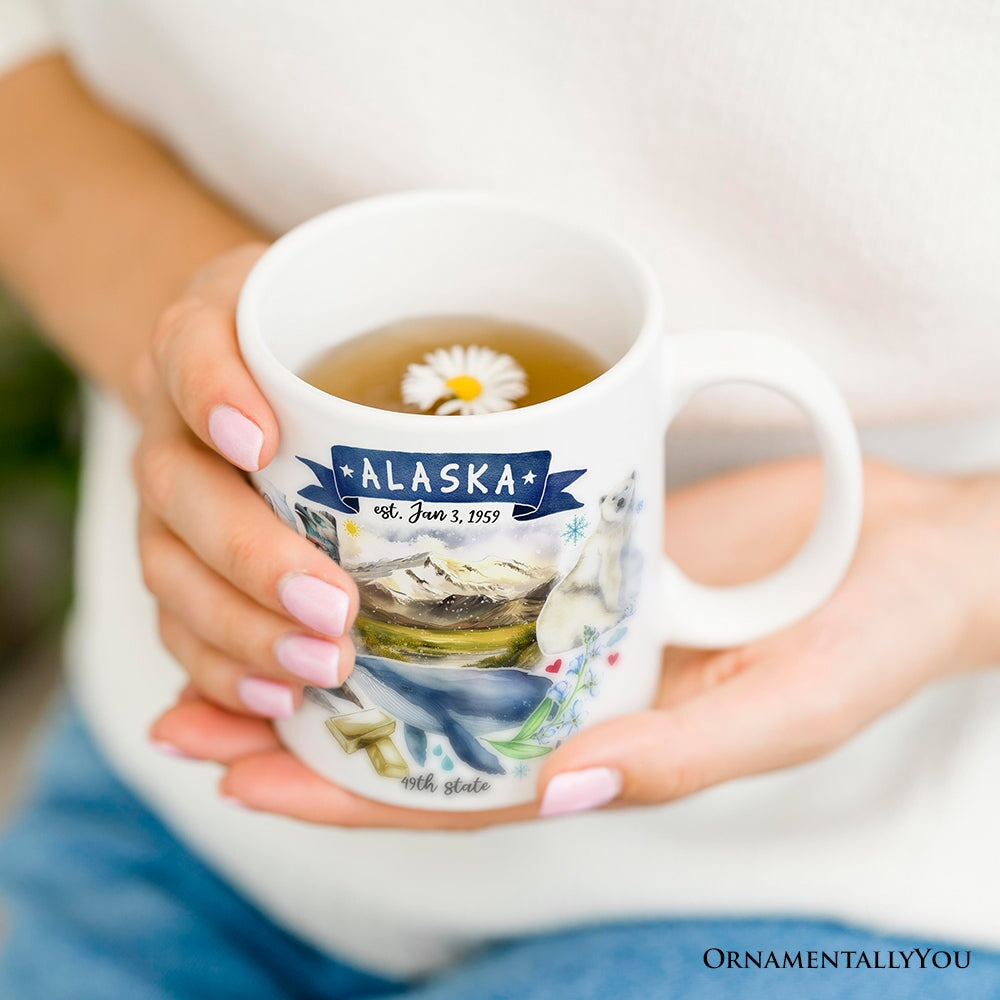 Artistic Alaska State Themes and Landmarks Personalized Mug With Custom Name Personalized Ceramic Mug OrnamentallyYou