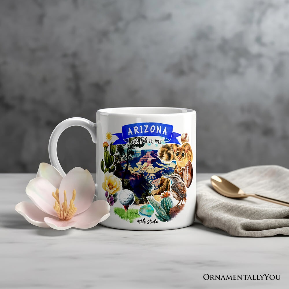 Artistic Arizona State Themes and Landmarks Personalized Mug With Custom Name Personalized Ceramic Mug OrnamentallyYou