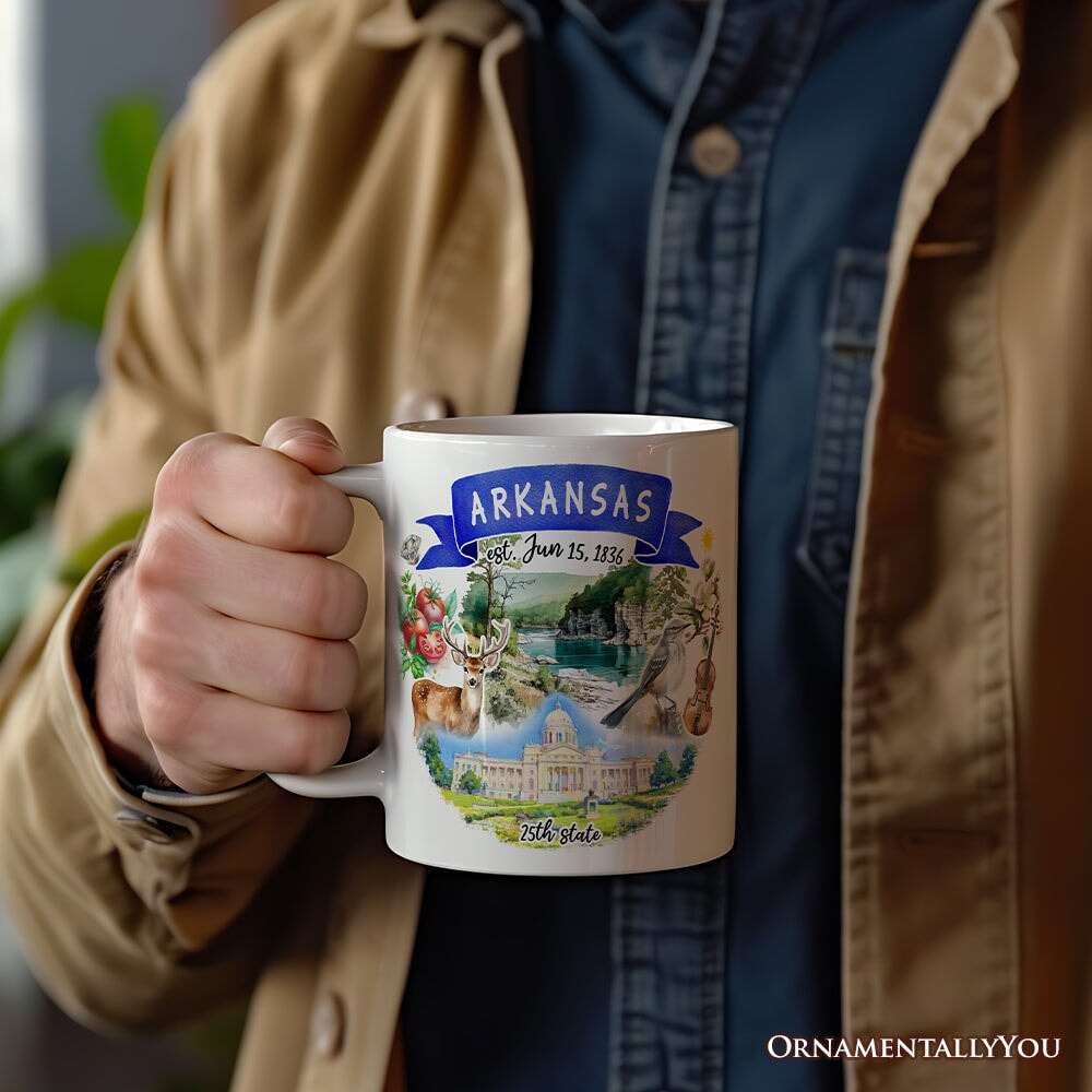 Artistic Arkansas State Themes and Landmarks Personalized Mug With Custom Name Personalized Ceramic Mug OrnamentallyYou 12oz Mug Non-Custom