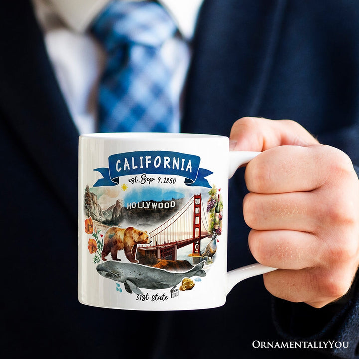 Artistic California State Themes and Landmarks Personalized Mug With Custom Name Personalized Ceramic Mug OrnamentallyYou