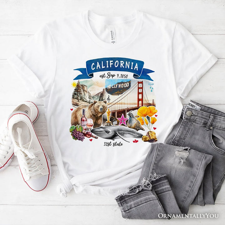 Artistic California State Themes and Landmarks T-Shirt, Tee for History and Travel Lovers T-Shirts OrnamentallyYou White XS