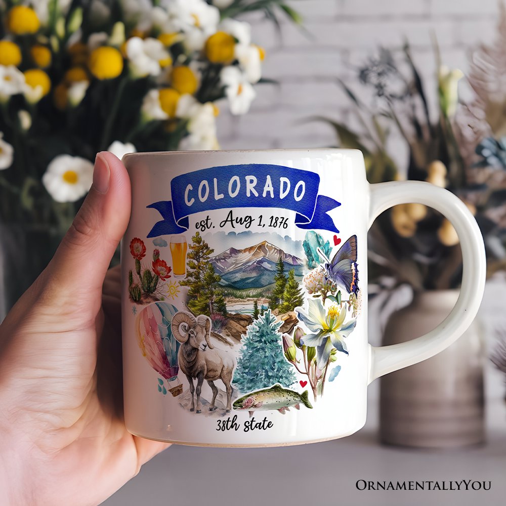 Artistic Colorado State Themes and Landmarks Personalized Mug With Custom Name Personalized Ceramic Mug OrnamentallyYou