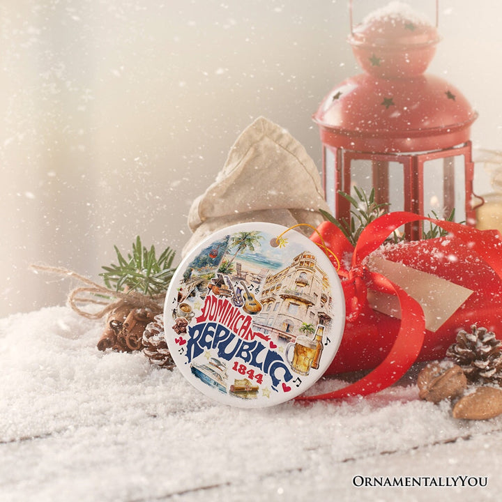 Artistic Dominican Republic Handcrafted Ceramic Ornament, Cultural and Tropical Caribbean Souvenir Gift and Christmas Tree Decor Ceramic Ornament OrnamentallyYou
