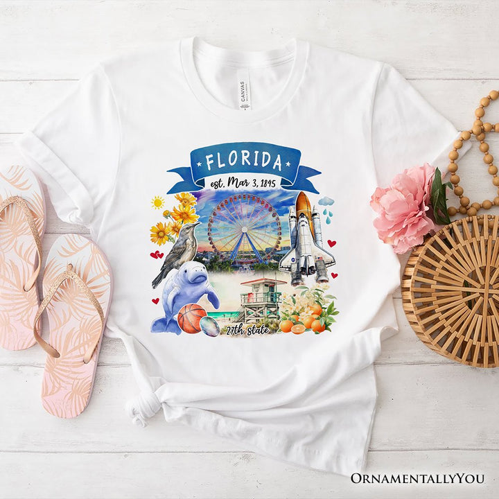 Artistic Florida State Themes and Landmarks T-Shirt, Tee for History and Travel Lovers T-Shirts OrnamentallyYou White XS