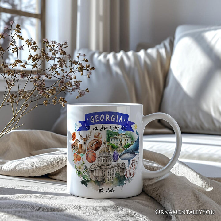 Artistic Georgia State Themes and Landmarks Personalized Mug With Custom Name Personalized Ceramic Mug OrnamentallyYou