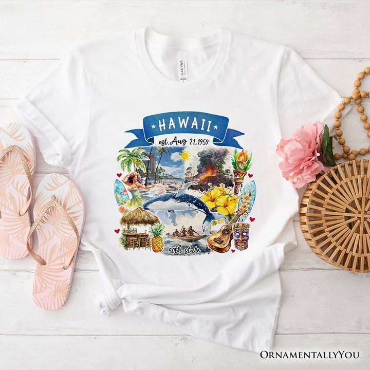 Artistic Hawaii State Themes and Landmarks T-Shirt, Tee for History and Travel Lovers T-Shirts OrnamentallyYou White XS