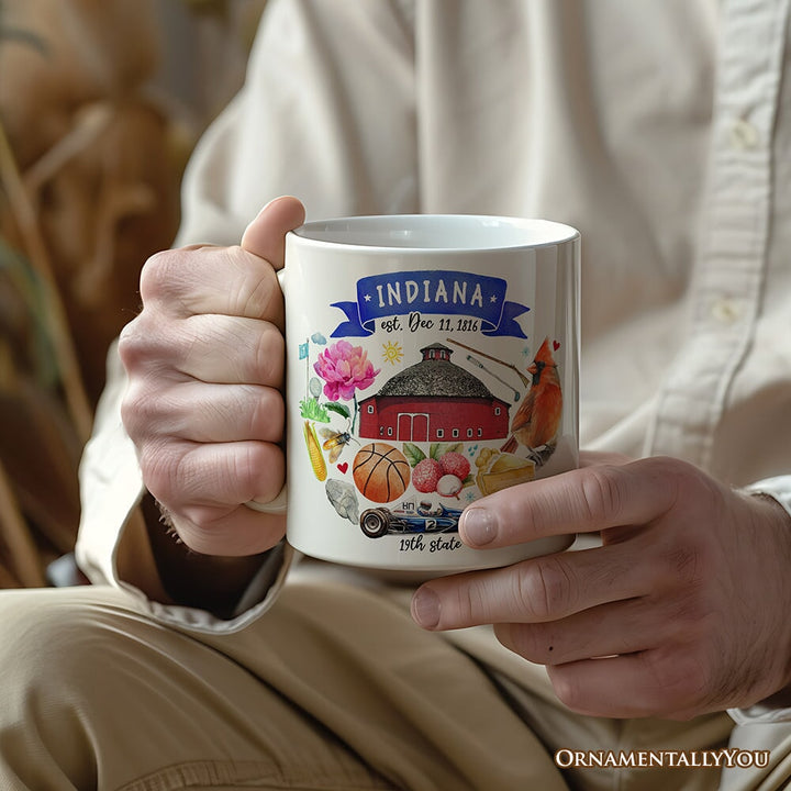 Artistic Indiana State Themes and Landmarks Personalized Mug With Custom Name Personalized Ceramic Mug OrnamentallyYou