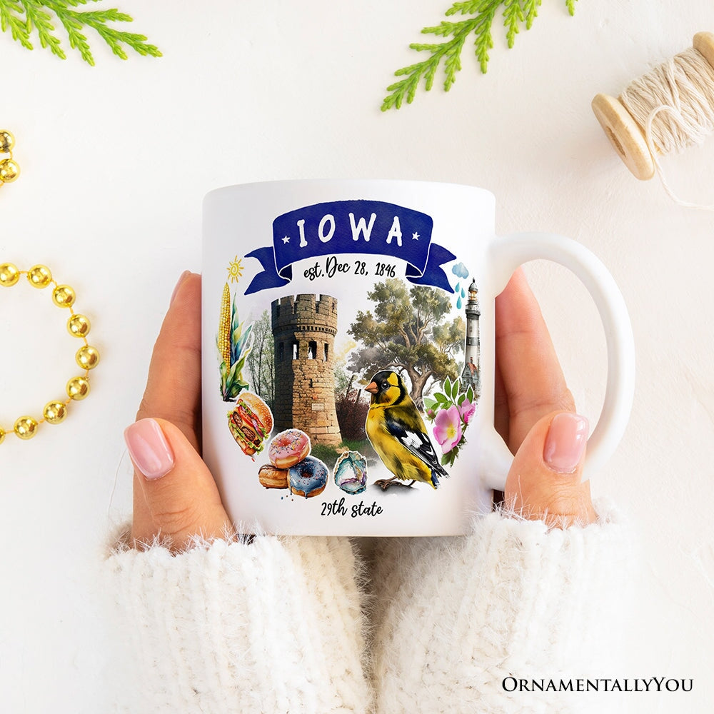 Artistic Iowa State Themes and Landmarks Personalized Mug With Custom Name Personalized Ceramic Mug OrnamentallyYou