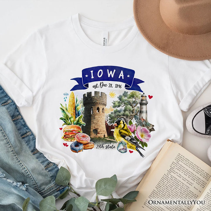 Artistic Iowa State Themes and Landmarks T-Shirt, Tee for History and Travel Lovers T-Shirts OrnamentallyYou White XS