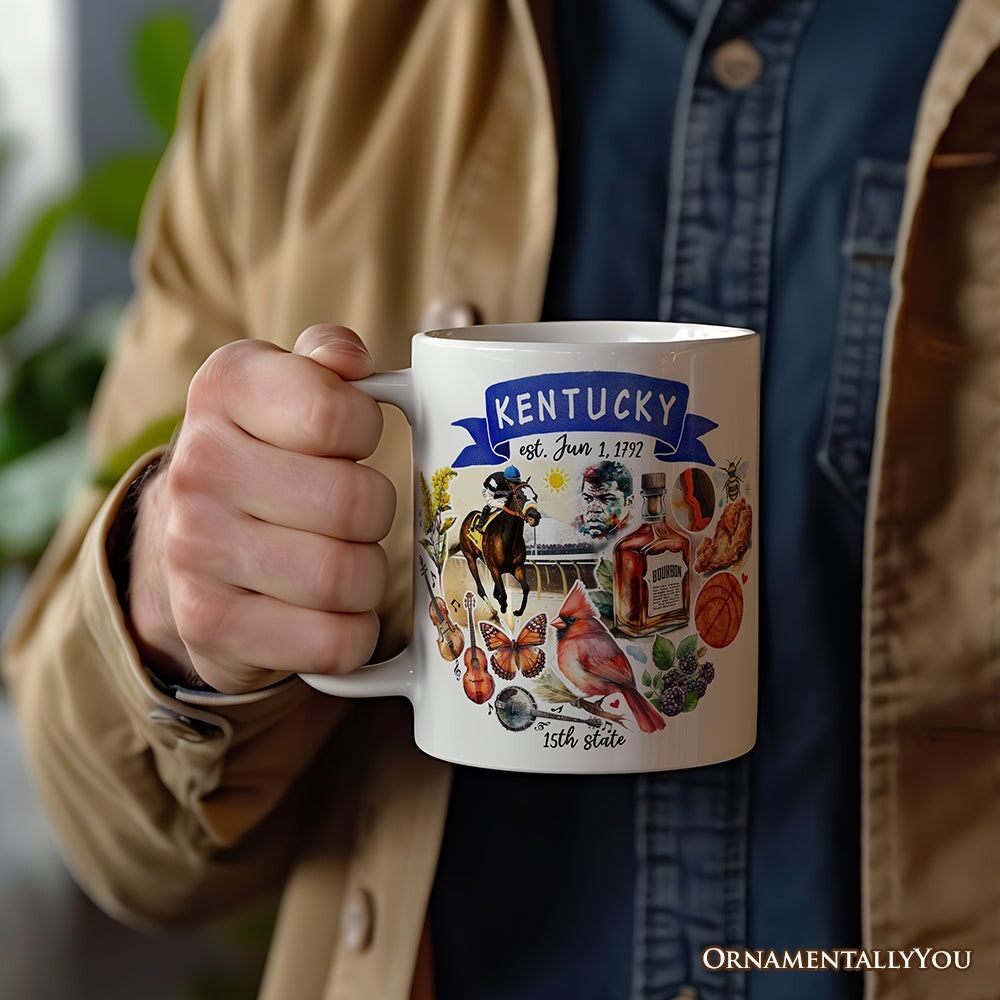 Artistic Kentucky State Themes and Landmarks Personalized Mug With Custom Name Personalized Ceramic Mug OrnamentallyYou