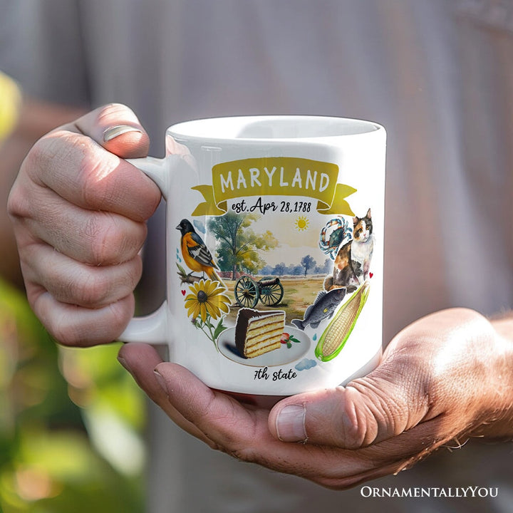 Artistic Maryland State Themes and Landmarks Personalized Mug With Custom Name Personalized Ceramic Mug OrnamentallyYou
