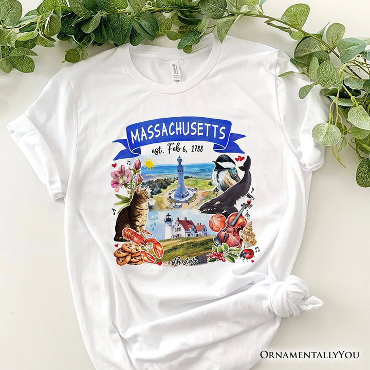 Artistic Massachusetts State Themes and Landmarks T-Shirt, Tee for History and Travel Lovers T-Shirts OrnamentallyYou White XS