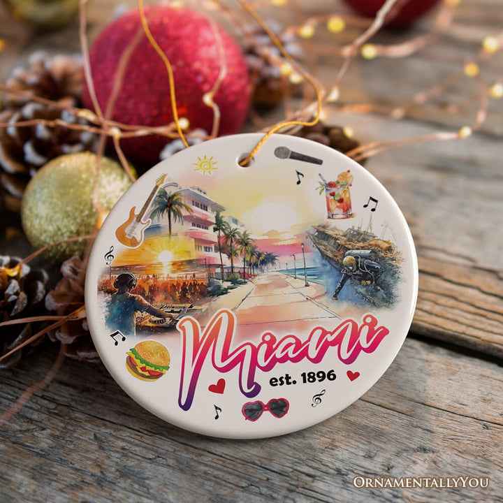 Artistic Miami Paradise Downtown Ornament, Unique and Cultural Florida Vacation Souvenir Ceramic Ornament OrnamentallyYou