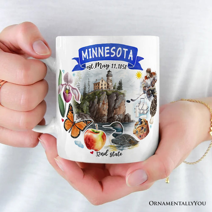 Artistic Minnesota State Themes and Landmarks Personalized Mug With Custom Name Personalized Ceramic Mug OrnamentallyYou