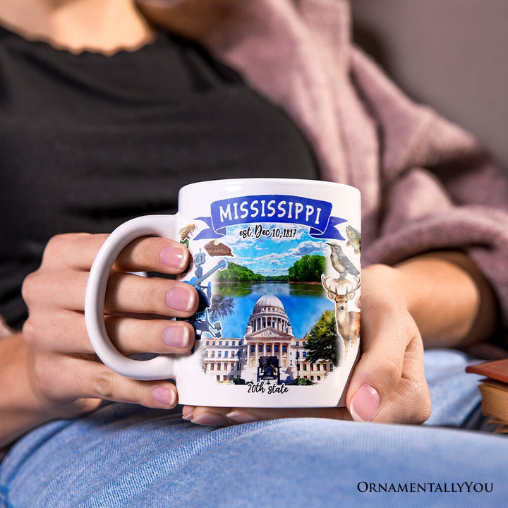Artistic Mississippi State Themes and Landmarks Personalized Mug With Custom Name Personalized Ceramic Mug OrnamentallyYou